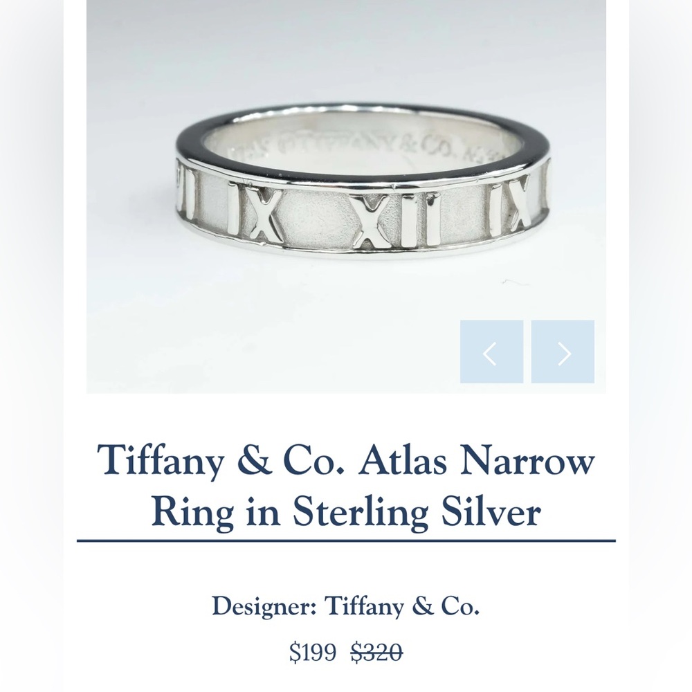 Tiffany & Co. sterling silver narrow Atlas ring. Size 8.
